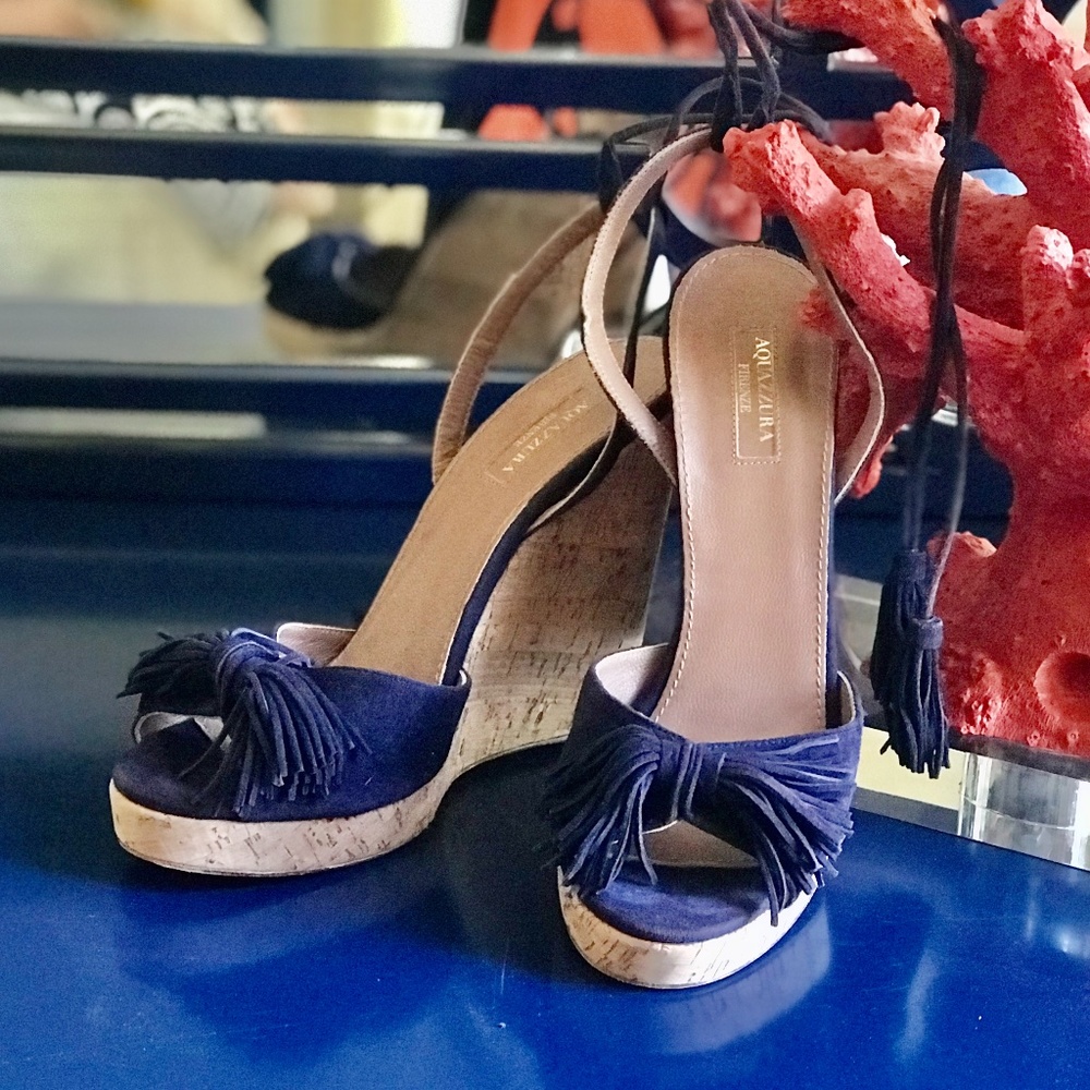 Darling Blue Suede Cork Wedges